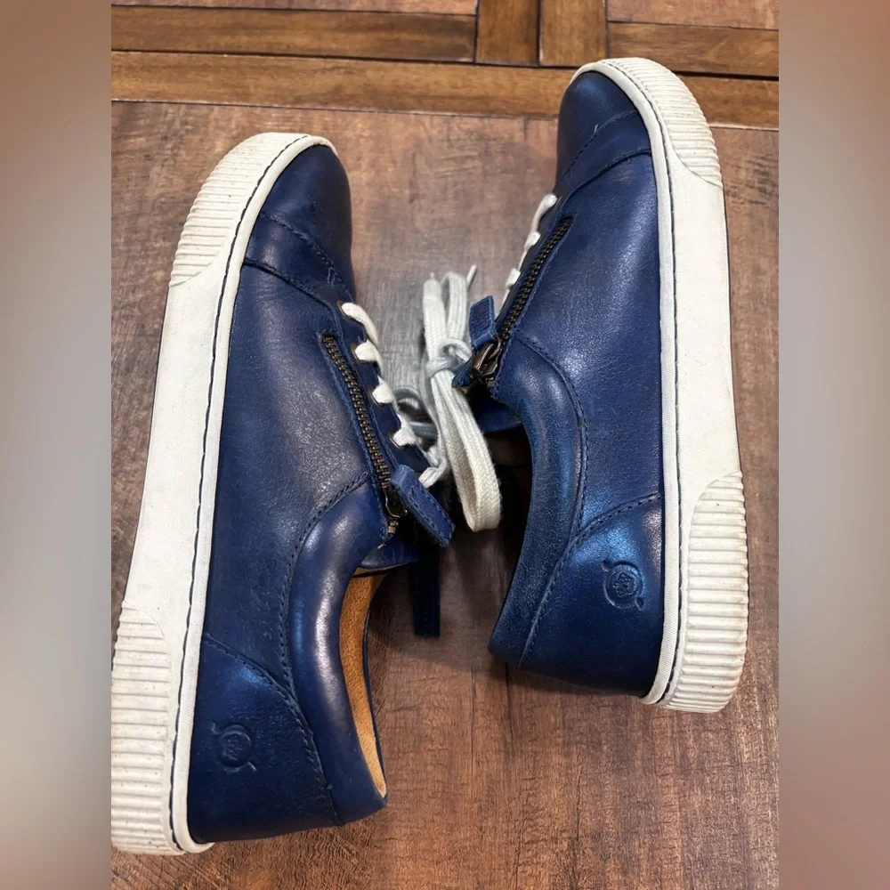 Born Blue Leather Sneakers Side Zip Lace Up Comfort‎ Shoes Men 9.5